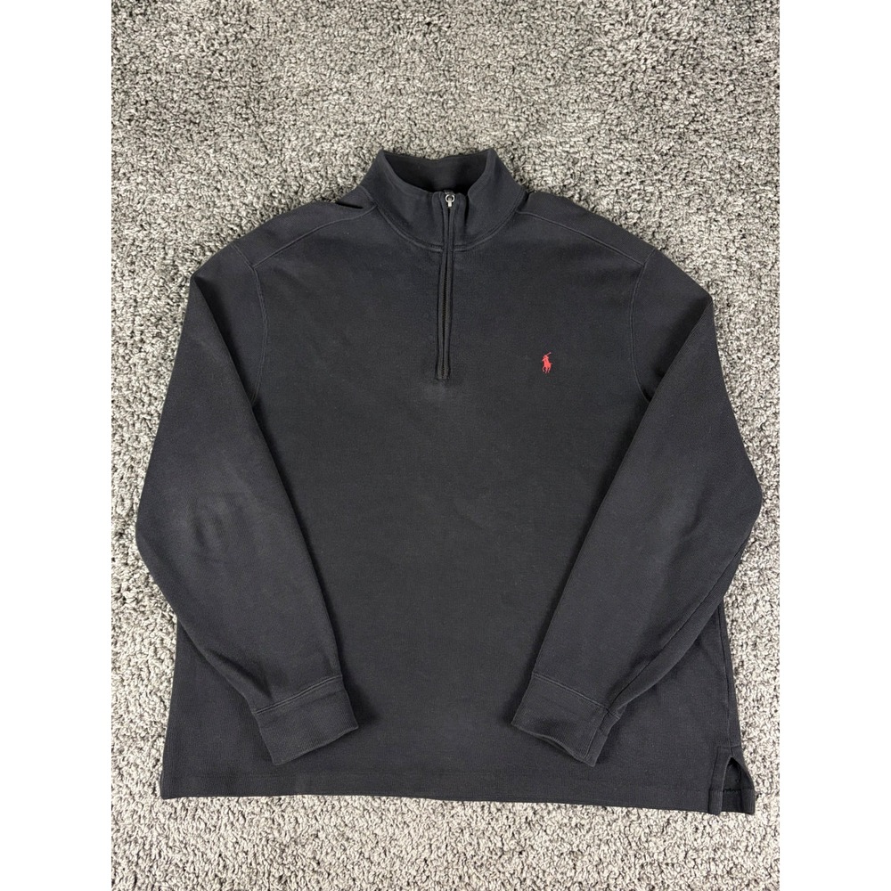 Polo Ralph Lauren Mens Black 100% Cotton Quarter Zip Pullover Sweater Large